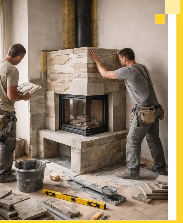 Угловые камины под ключ проект, монтаж и отделка в Орехове-Зуеве