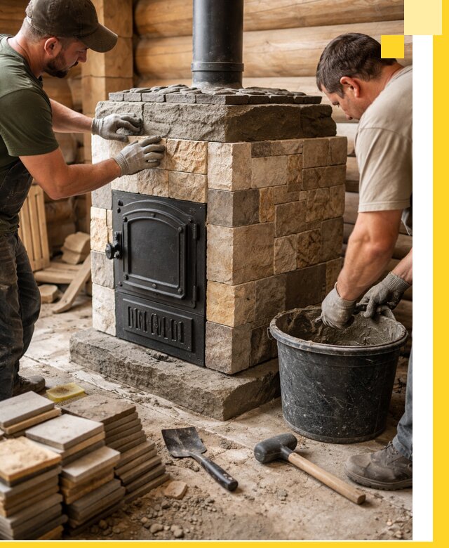 Облицовка банной печи под ключ в Орехове-Зуеве: камень и плитка