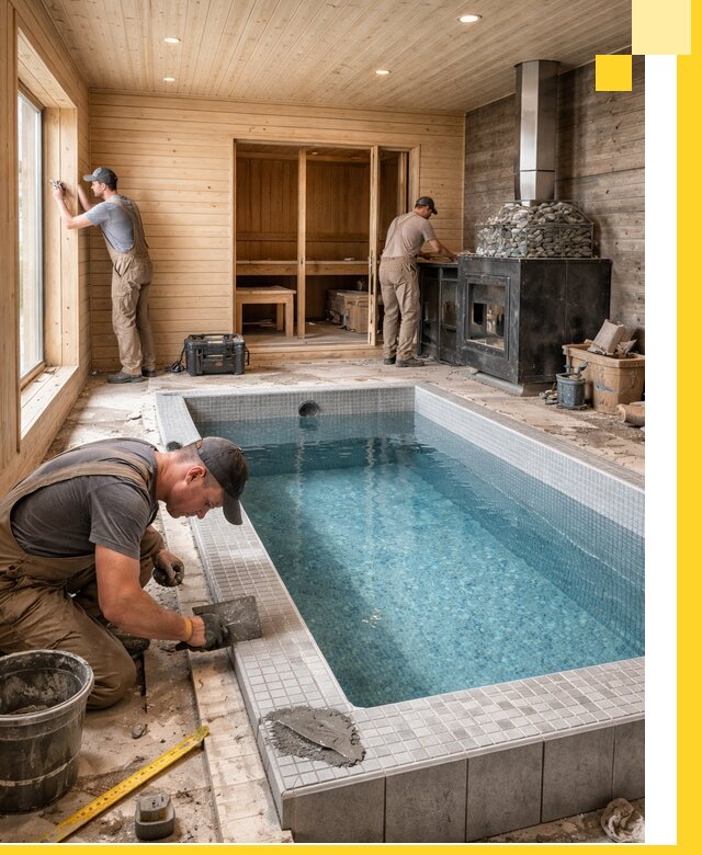 Проект бани с бассейном и сауной в Орехове-Зуеве под ключ