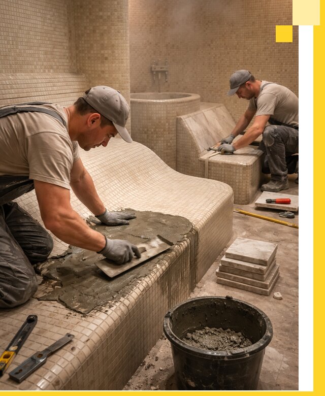 Лежаки для хамама под ключ в Орехове-Зуеве, проект и монтаж