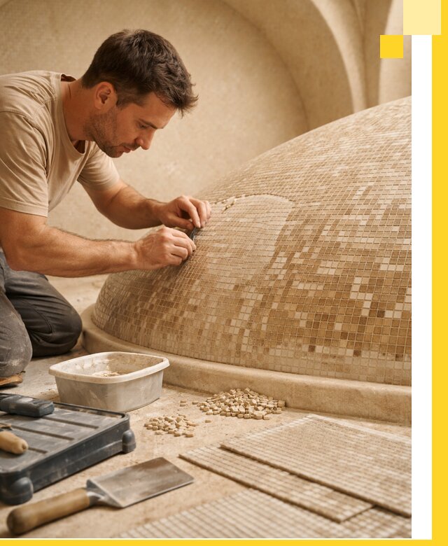 Профессиональная укладка мозаики для хамама под ключ в Орехове-Зуеве